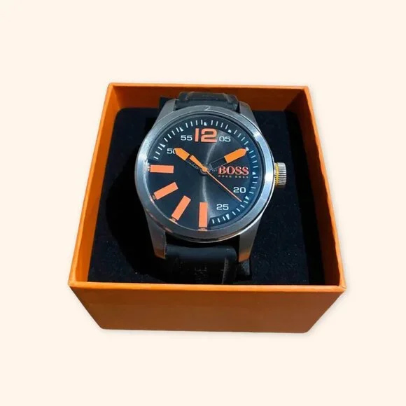 Hugo Boss Men’s Watch | Black Silicone Band | Orange Sport Dial | Box Included - Picture 3 of 3